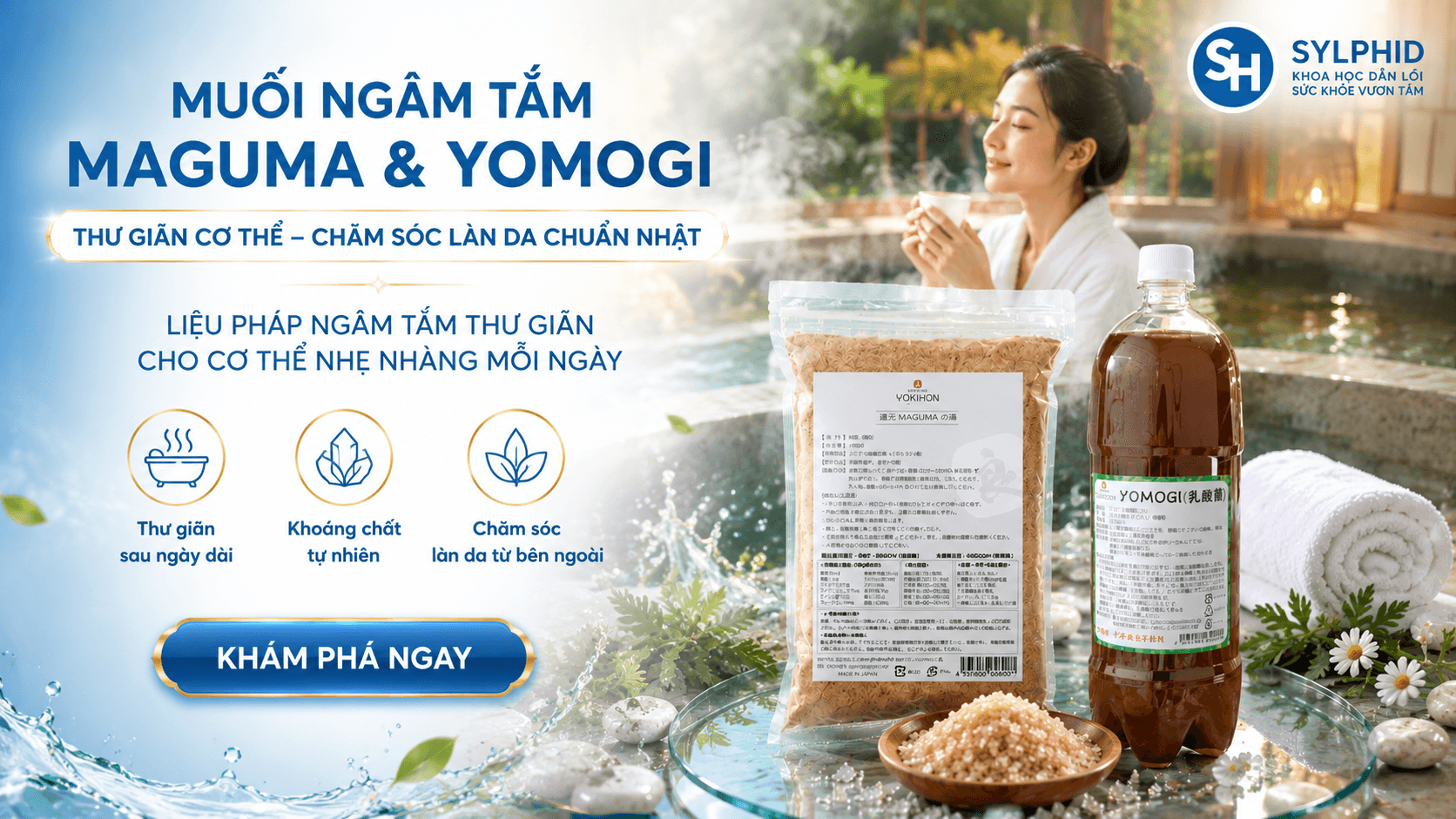 Muối ngâm tắm Maguma Yomogi Nhật Bản hỗ trợ thư giãn cơ thể