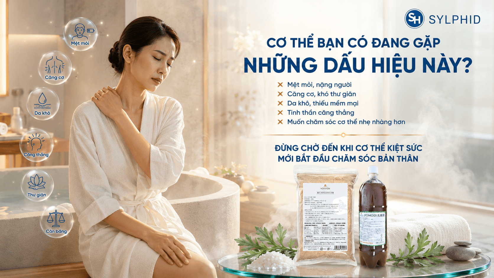 Muối Maguma và Nước Lợi Khuẩn Yomogi chăm sóc làn da tại nhà