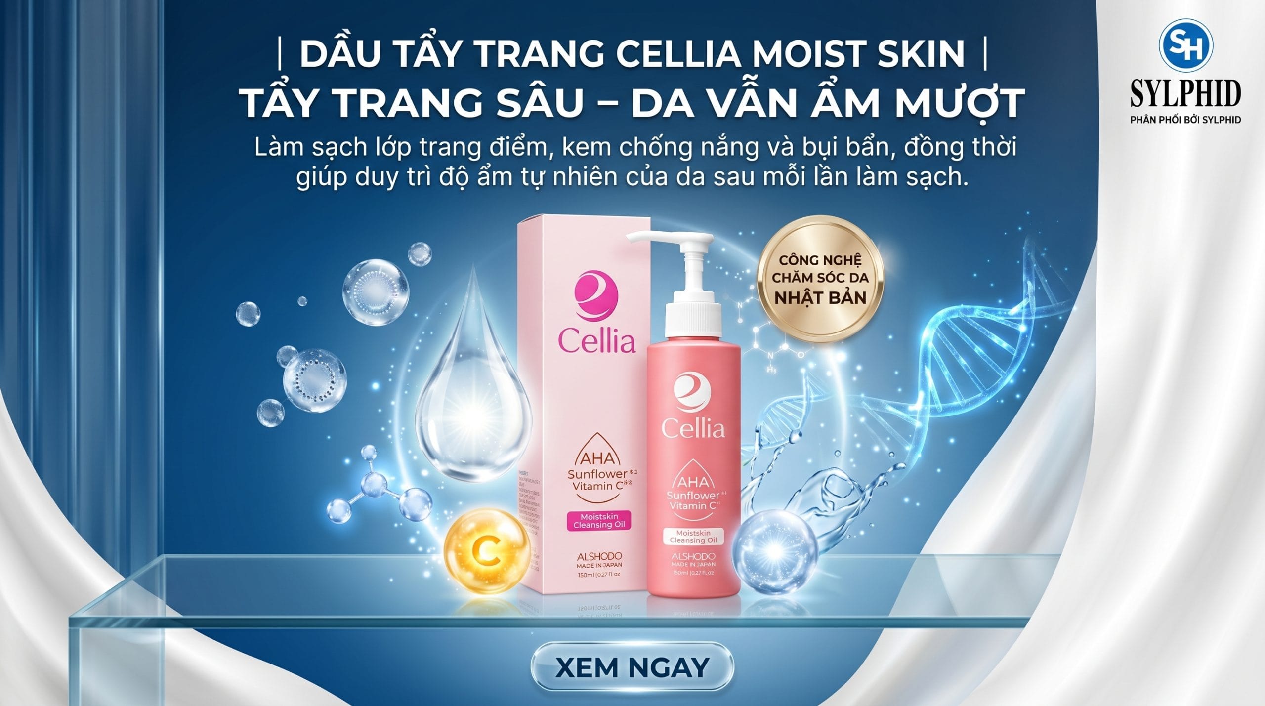 Dầu Tẩy Trang Cellia Moist Skin Nhật Bản giúp làm sạch dịu nhẹ và giữ độ ẩm cho da