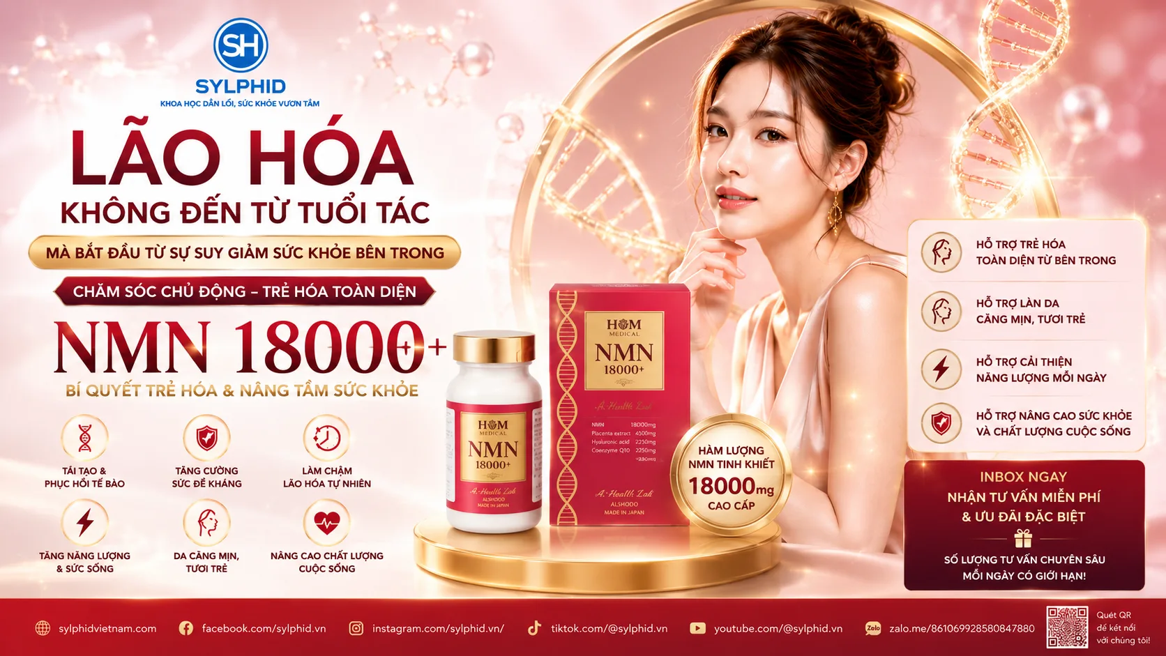 NMN 18000 Plus hỗ trợ chăm sóc sức khỏe và làm chậm quá trình lão hóa