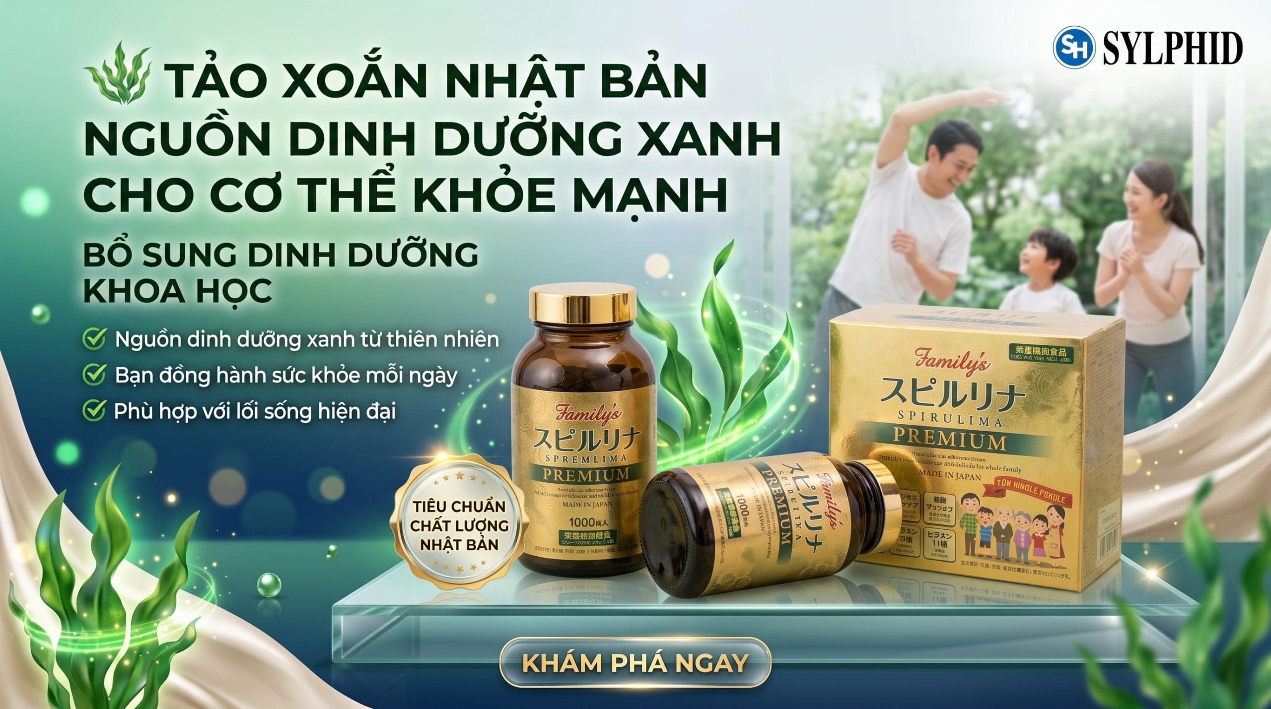 Tảo Xoắn Nhật Bản Spirulina Premium hỗ trợ bổ sung dinh dưỡng xanh cho cơ thể khỏe mạnh tại SYLPHID