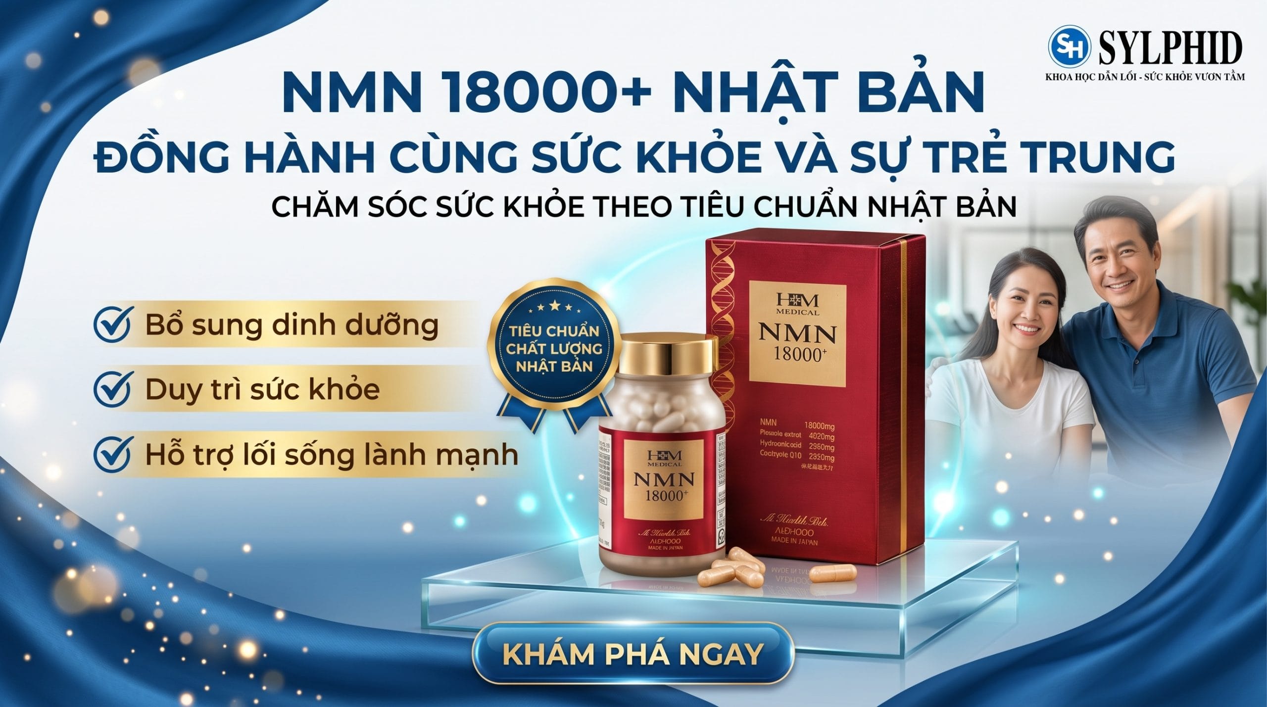 NMN 18000+ Nhật Bản chính hãng hỗ trợ chăm sóc sức khỏe tại SYLPHID