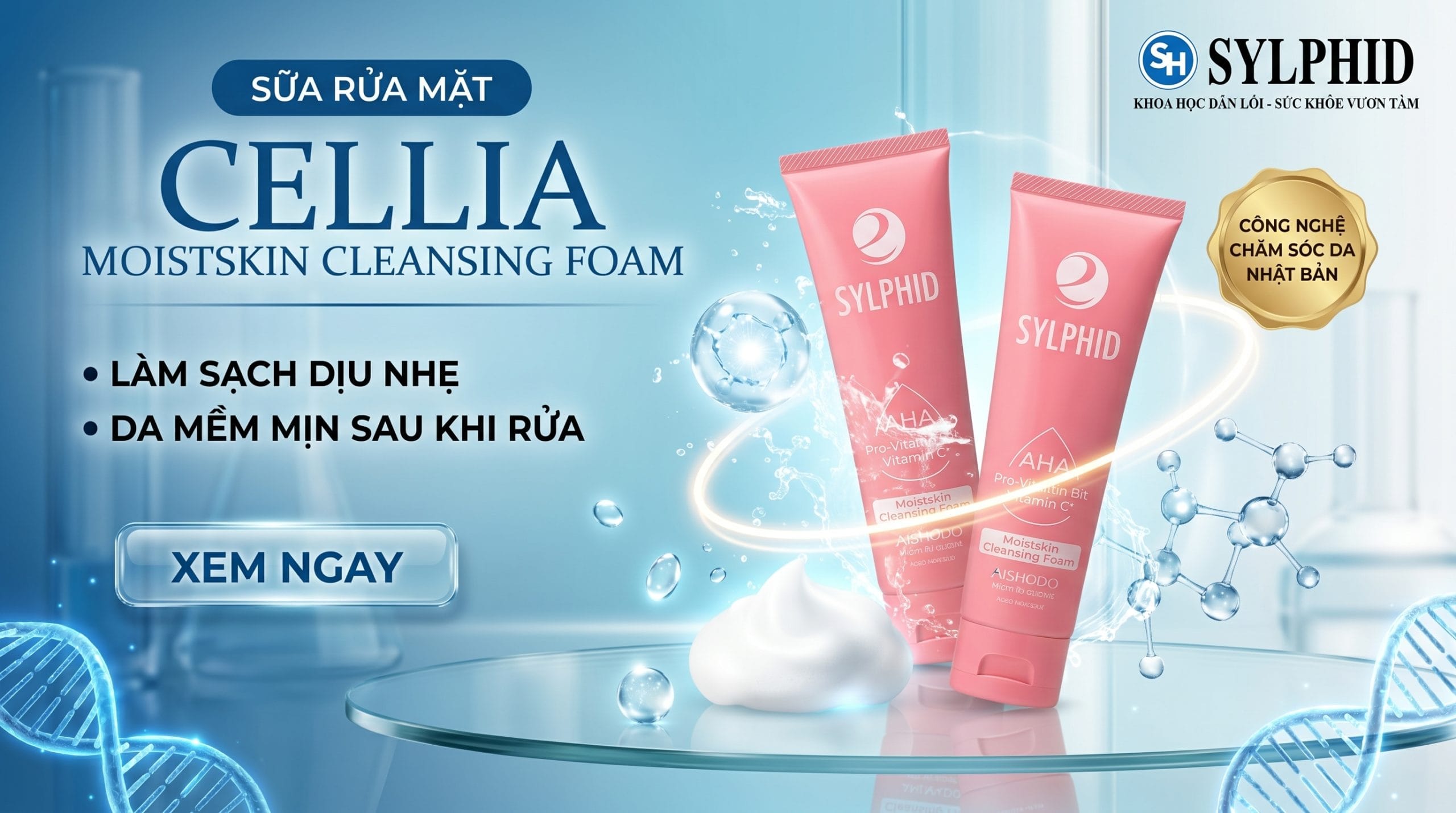 Cellia Moistskin Cleansing Foam sữa rửa mặt Nhật Bản làm sạch dịu nhẹ