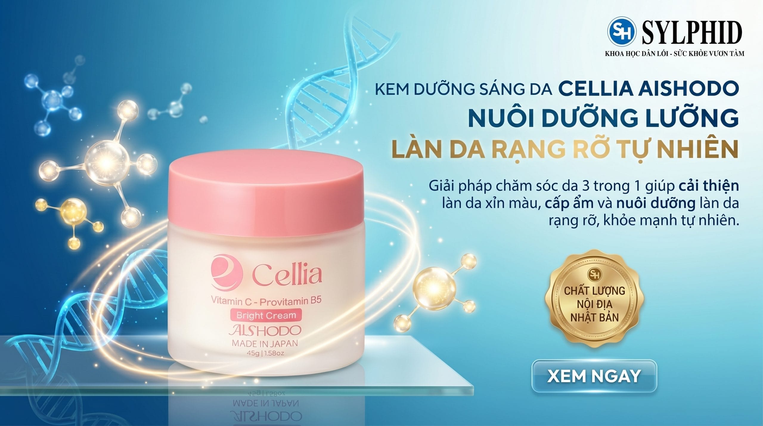 Kem Dưỡng Sáng Da Cellia Aishodo Nhật Bản hỗ trợ dưỡng ẩm và chăm sóc da rạng rỡ