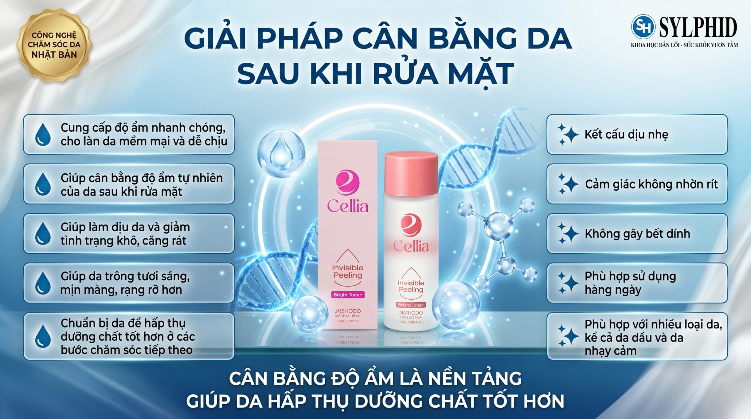 Toner Cellia Aishodo giúp dưỡng ẩm và làm dịu làn da sau khi rửa mặt