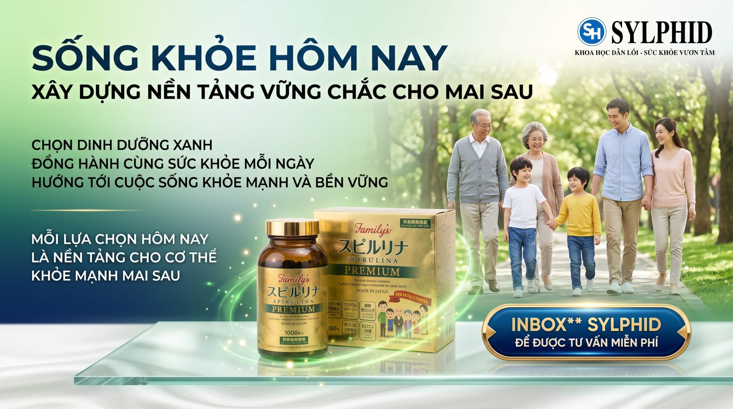 Tảo Xoắn Nhật Bản Spirulina Premium hỗ trợ bổ sung dinh dưỡng xanh cho cơ thể khỏe mạnh tại SYLPHID