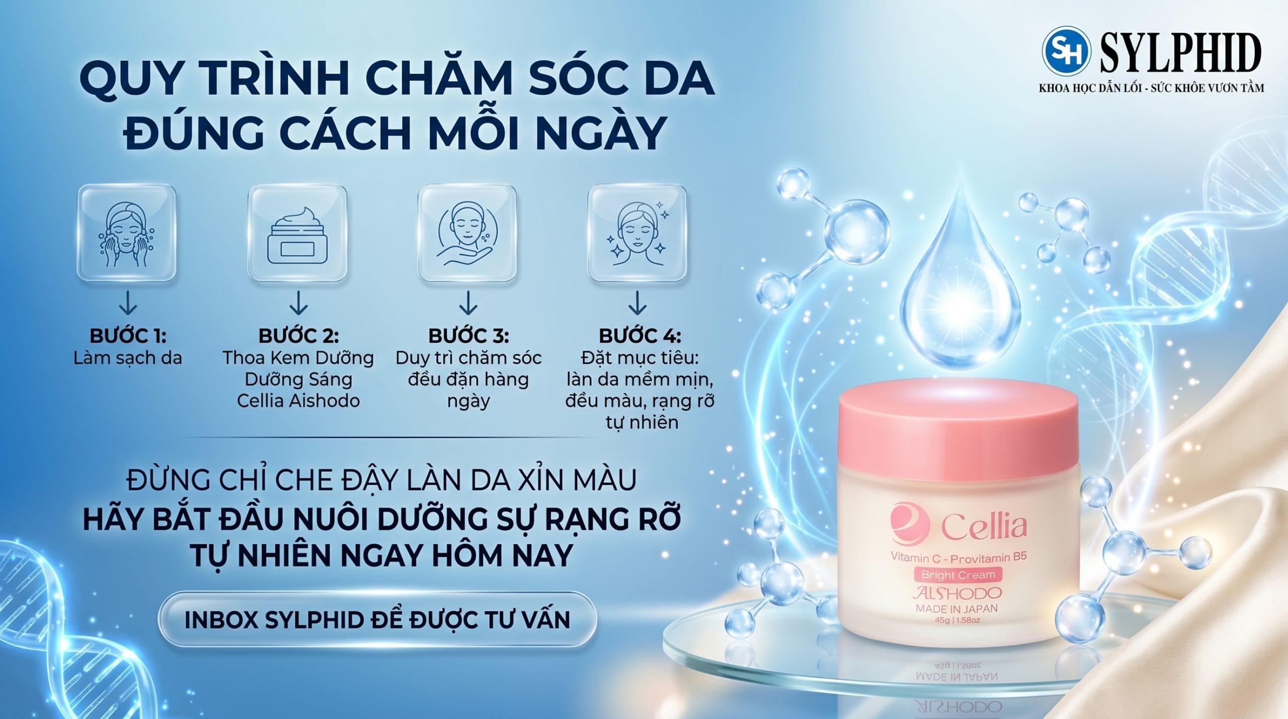 Kem Dưỡng Sáng Da Cellia Aishodo Nhật Bản hỗ trợ dưỡng ẩm và chăm sóc da rạng rỡ