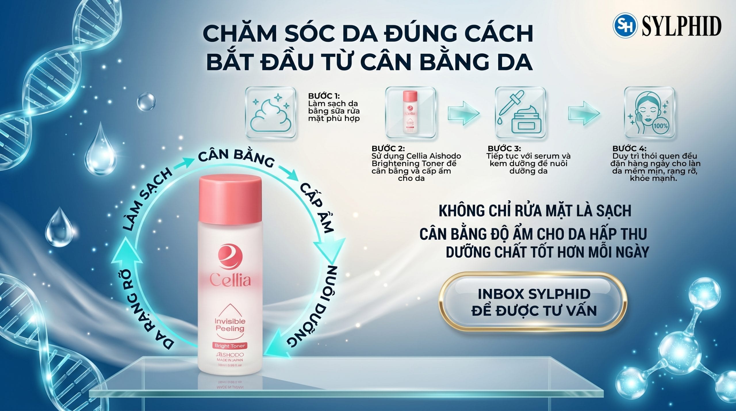 Toner Cellia Aishodo giúp dưỡng ẩm và làm dịu làn da sau khi rửa mặt