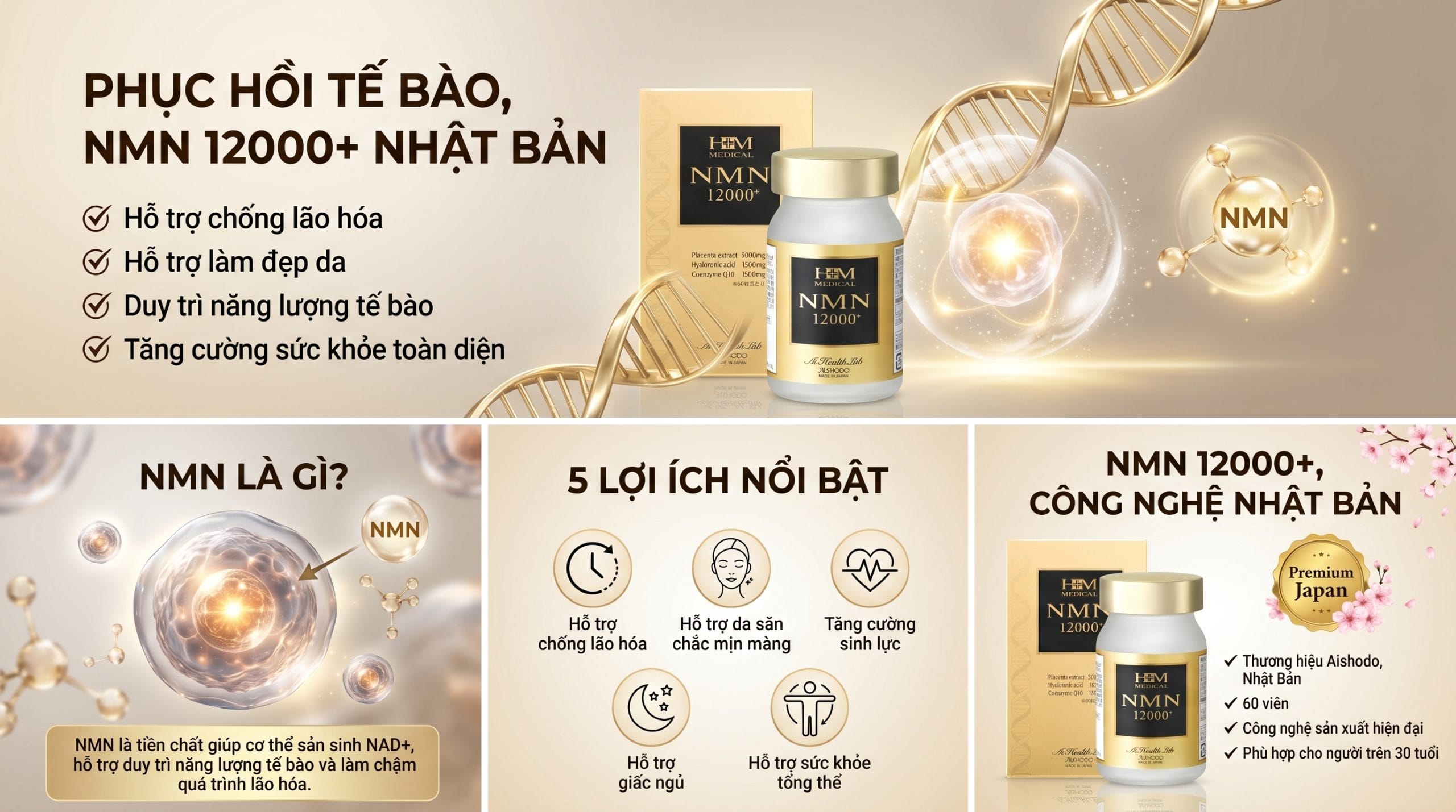 NMN 12000+ Nhật Bản – Viên uống hỗ trợ chống lão hóa và duy trì sức khỏe