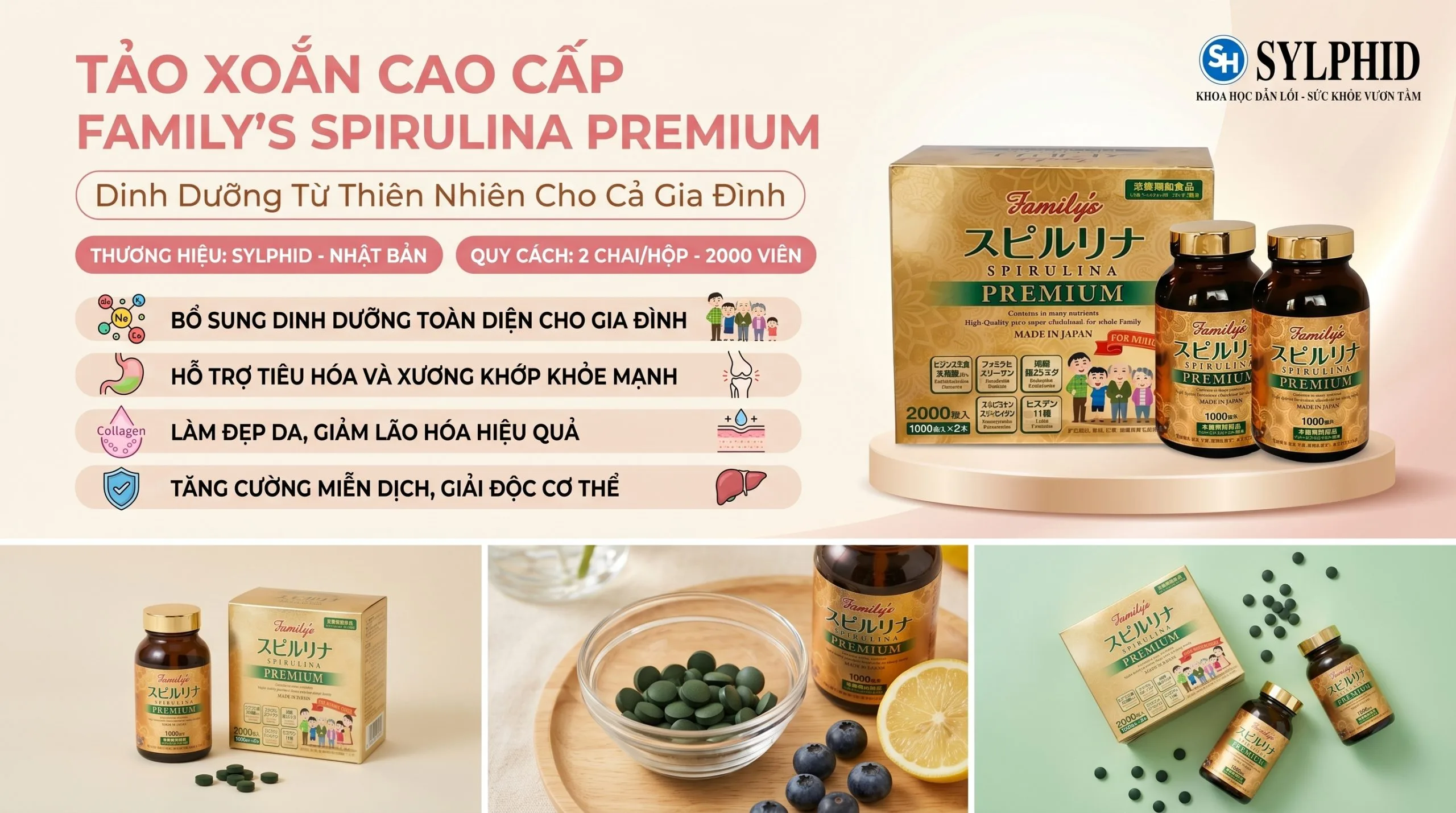 Tảo Xoắn Nhật Bản Family's Spirulina Premium hỗ trợ bổ sung dinh dưỡng cho cả gia đình