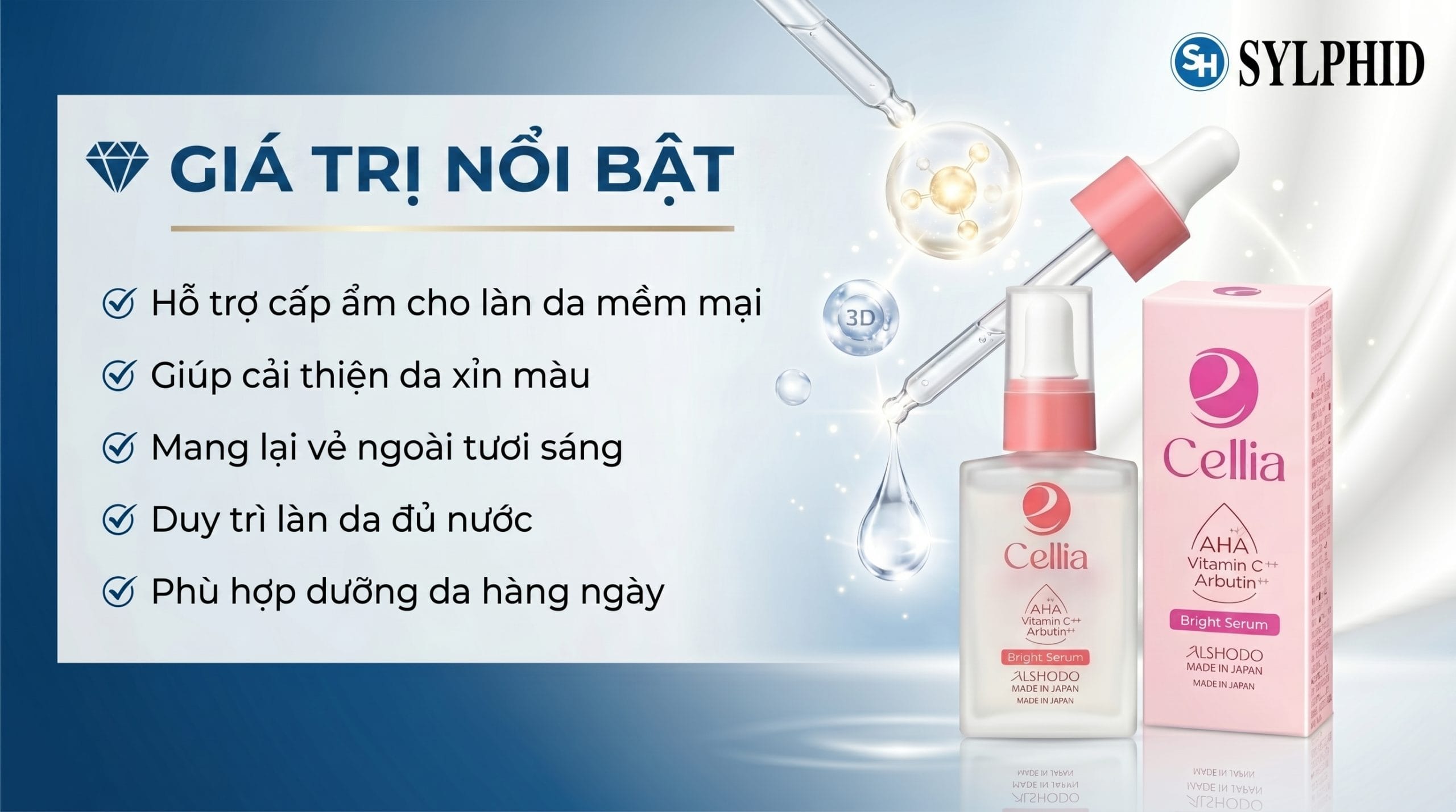 Serum Cellia Aishodo giúp chăm sóc làn da mềm mại và đều màu tự nhiên