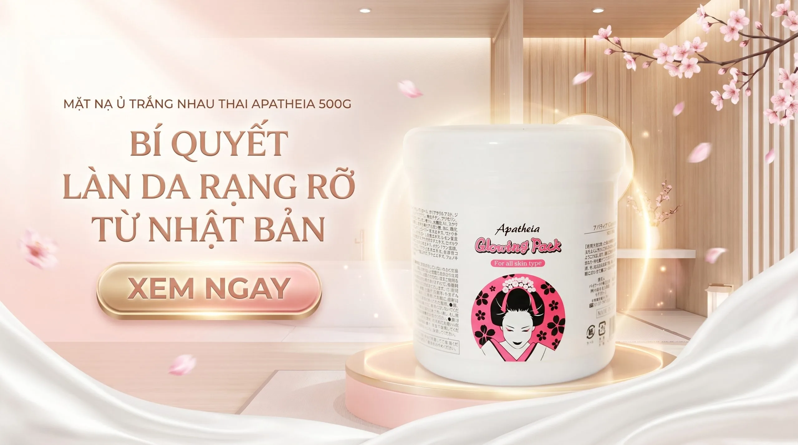 Ủ Trắng Nhau Thai Apatheia Glowing Pack 500G hỗ trợ chăm sóc da mềm mại và rạng rỡ