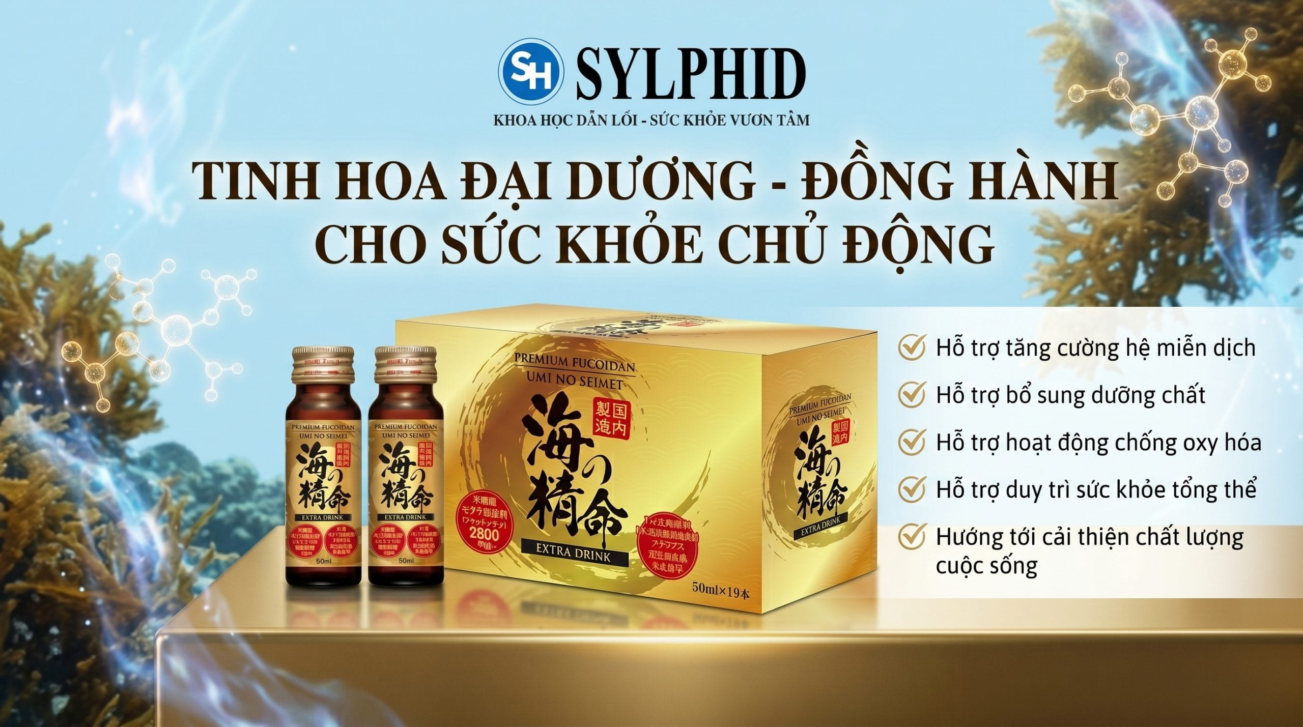 Fucoidan Umi No Seimei Dạng Nước chiết xuất từ tảo nâu Mozuku Okinawa Nhật Bản